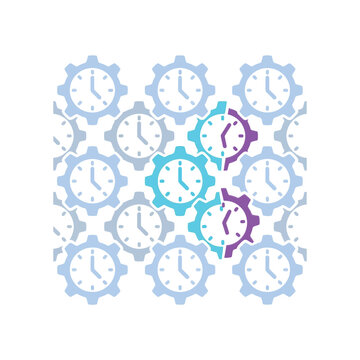 Clock synchronization pattern, network time alignment, desynchronization highlights, schedule drift control, operations management seminar, productivity coaching session, modern conceptual vector