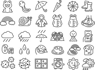 Fototapeta premium 梅雨の30アイコン（線画）のイラストセット
