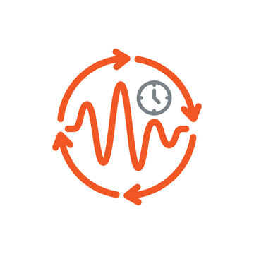 Closed loop oscillation with time, circular arrows around waveform, control systems workshop, stability analysis seminar, conceptual process icon, vector illustration