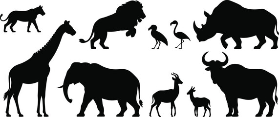 Black silhouettes of african safari animals  © MDRAJU