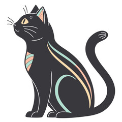 Cute black cat sitting with colorful stripes on body. © Aja
