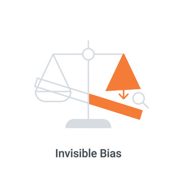 Invisible bias icon, uneven scale with hidden weight, unconscious preference concept, ethics training session, leadership development workshop, awareness, vector illustration