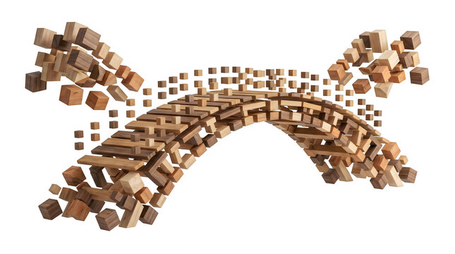 Abstract Arch Bridge Constructed from Floating Wooden Blocks