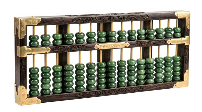Vintage Chinese Suanpan Abacus with Jade Beads and Dragon Carvings