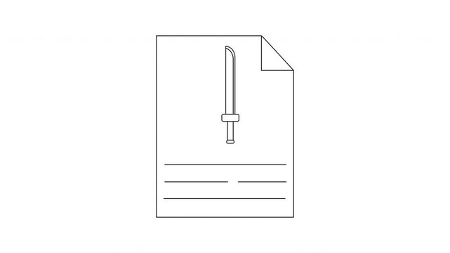 Minimalist Line Art Document with Katana Sword Icon.