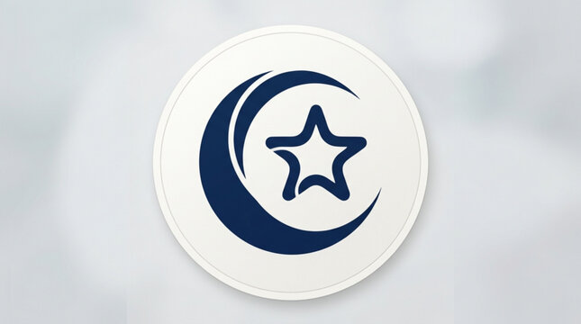 Crescent moon and star icon on white background with gray texture