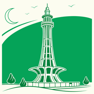 Minar e pakistan tower illustration pakistan landmark.