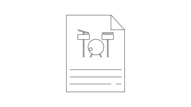 Simple Line Art Animation of Drum Set on Paper.