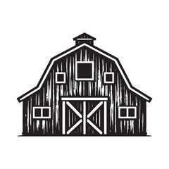 Black and white rustic barn icon with a vintage wood texture style for farm and agriculture graphic design projects © abdurrahimsofikul