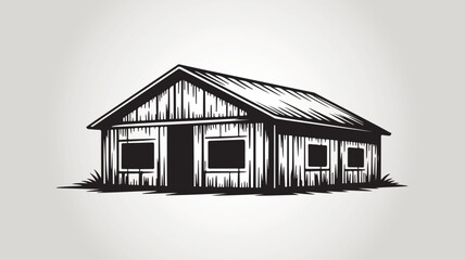Old rustic wooden barn sketch illustration on a circular backdrop © abdurrahimsofikul