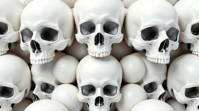 White skull human skull skull pattern skull background white bone horror concept macabre art 3d render eerie design seamless texture white skull