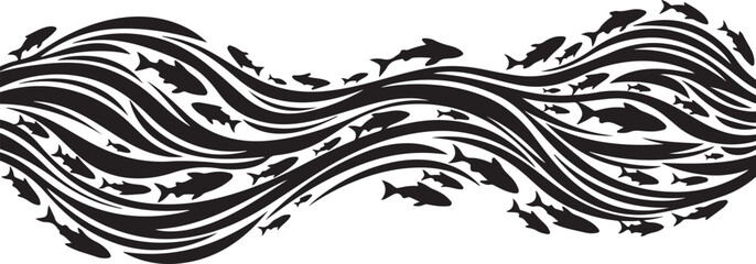 Fototapeta premium School of Fish Swimming in Wavy Formation Together
