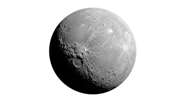 Close-up view of a full moon in the night sky isolated on transparent background