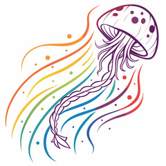 Abstract jellyfish swimming with rainbow trail in. © go