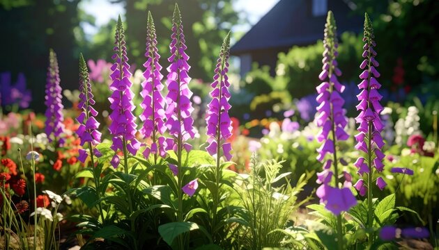 Vibrant Foxglove Flowers Blooming in a Lush Garden Setting.