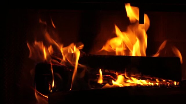 fire in fireplace ambience close up 