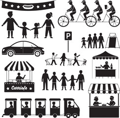 Obraz premium Amusement park pictogram icons. Set of icons for amusement parks, festivals and outdoor happenings.
