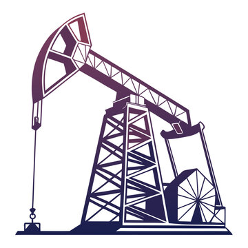 Petroleum drilling rig machinery vector silhouette.