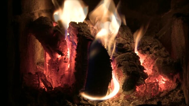 burning wood  fire in the fireplace ambience outdoor close up 