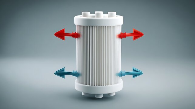 White cylinder with red and blue arrows pointing in four directions