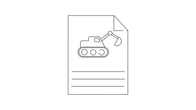 Construction Document Icon with Excavator and Lines.