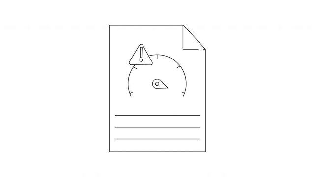 Document with Speedometer and Warning Icon Outline.