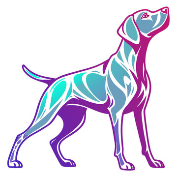 Vibrant artistic pointer dog silhouette vector art.