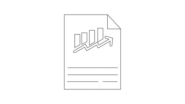 Simple Line Art Document with Growing Bar Chart and Arrow.