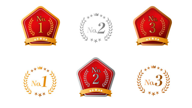 高級感のあるランキングバッジセット No.1 No.2 No.3｜ゴールド シルバー ブロンズ ワインレッド メダル エンブレム アイコン：メダルセットD_08_No123
