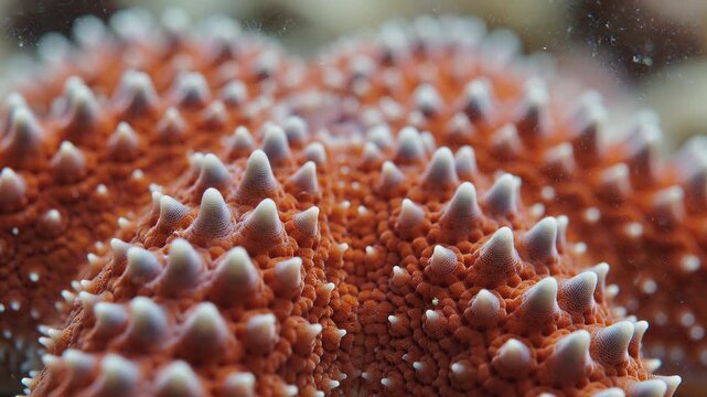 Extreme Close-Up Macro Shot of the Textured Surface of a Red Starfish