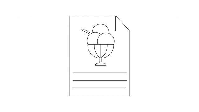 Simple Line Art Drawing of Ice Cream Sundae on a Document Page.