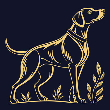 Elegant golden hound vector silhouette standing.