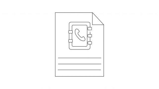 Simple Line Art Icon of a Document with a Phone Book Symbol.