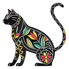 Decorative cat with floral motifs vector illustration. © cu