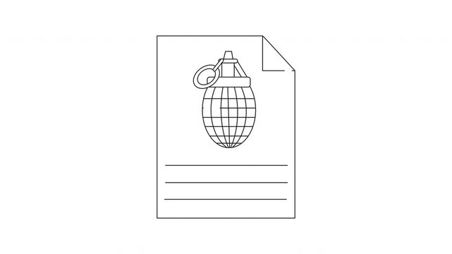 Simple Line Art Icon of a Grenade on a Document Page.