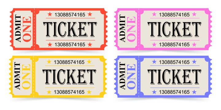 Collection of colorful admit one tickets for events and entertainment