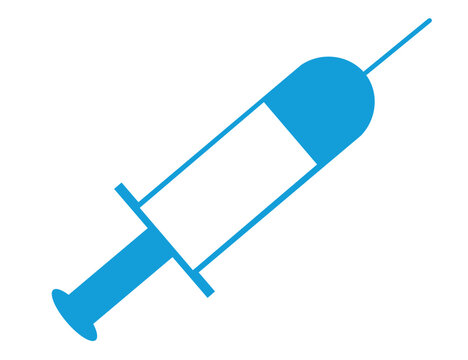 Medical syringe vector icon, blue hypodermic needle illustration, healthcare injection symbol