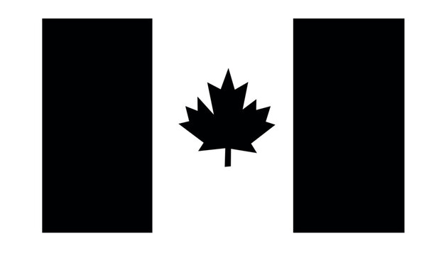 Canada flag icon in black and white, Canadian national symbol, maple leaf vector illustration