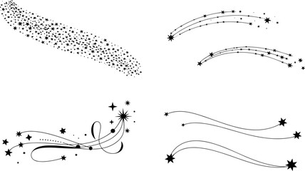 Star trail and sparkle swoosh set featuring magical glitter lines shooting stars and decorative swirl effects for festive design © MdMotahar
