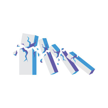 Chain reaction collapse, domino blocks falling, fragile system icon, stress test seminar, risk analysis session, resilience training workshop, vector illustration