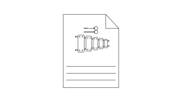Simple Line Drawing of a Document with Musical Notes and Lines.
