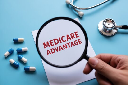 Medicare advantage concept viewed through a magnifying glass