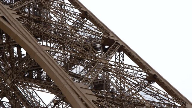 Close Up View of the Eiffel Tower Iron Lattice Structure in Paris