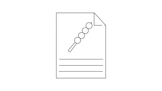 Simple Line Drawing of a Skewer with Four Balls on a Document.