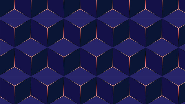 Purple 3D cube pattern with gold lines