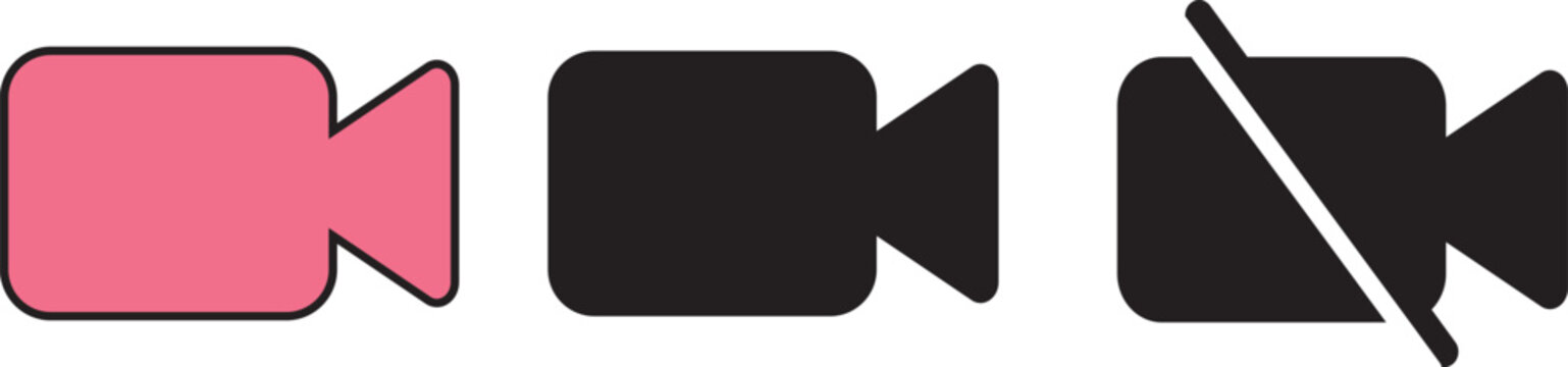 enable and disable video camera icon set, collection of record and mute video icons, professional illustration.
