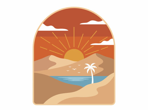 A stunning artistic depiction of a desert sunset, capturing the serene beauty of nature with warm colors and idyllic scenery that inspires tranquility and reflection.