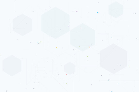 Clean tech network connections with hexagonal structures and colored nodes infographic