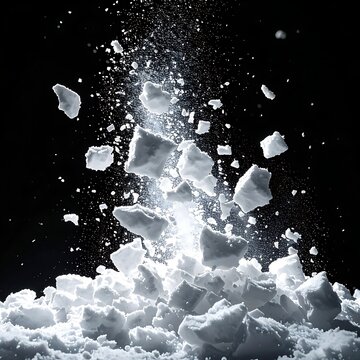 Chunks of ice exploding in air.