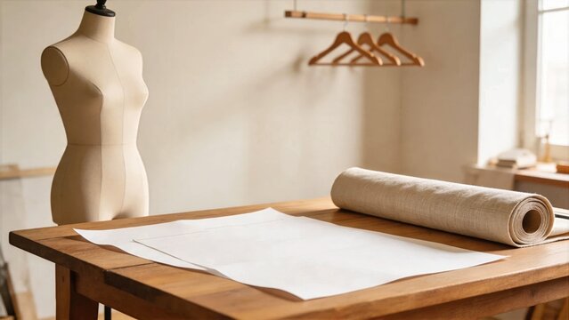 Tailor Studio With Dress Form And Pattern Paper
